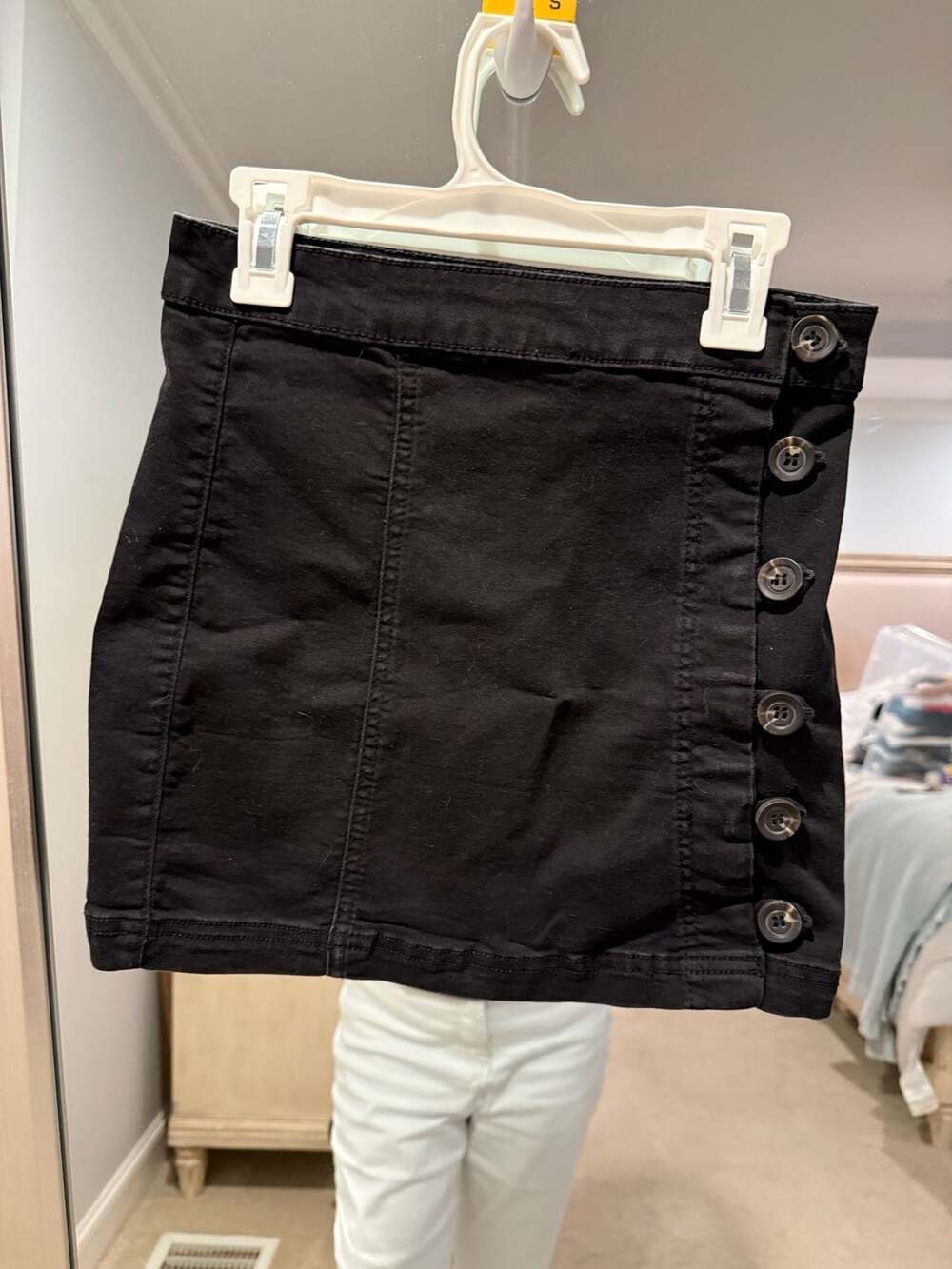 Forever 21 Black Denim Mini Skirt With Side Buttons